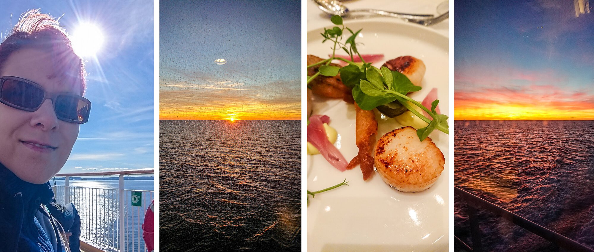 Workation in Norwegen, auf dem Sonnendeck, Essen auf der Color Line und Sonnenuntergang im Restaurant