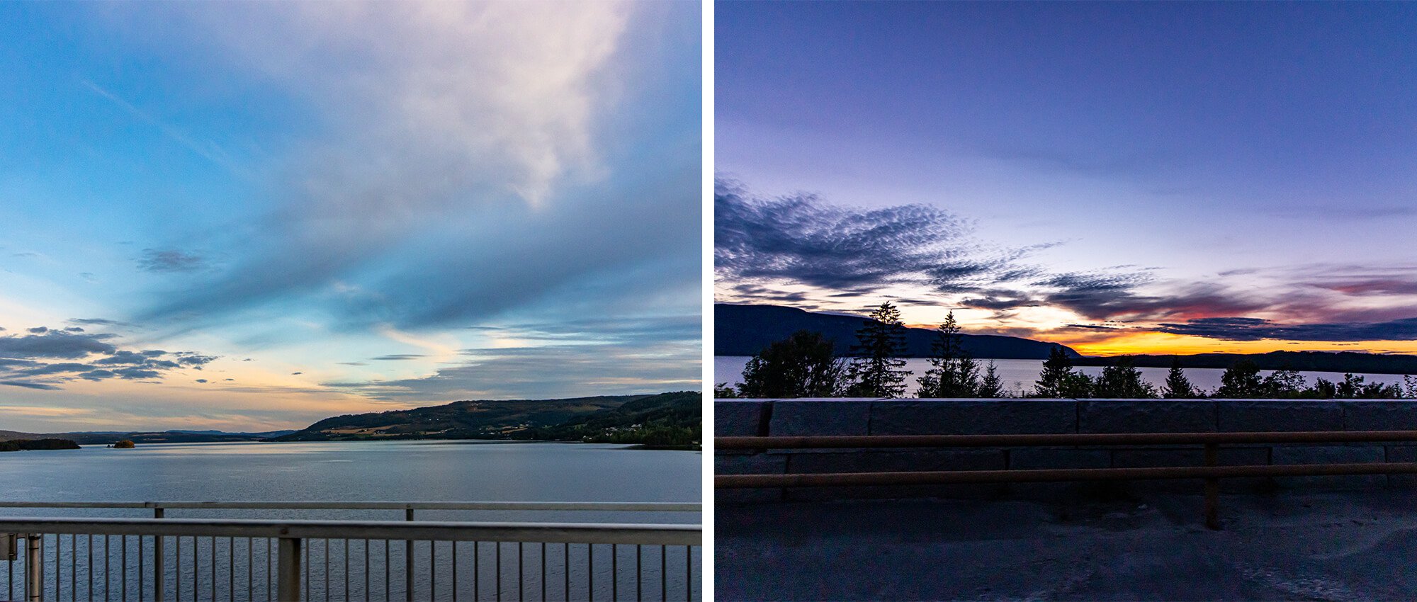 Workation in Norwegen, Sonnenuntergang am Himmel kurz vor Oslo