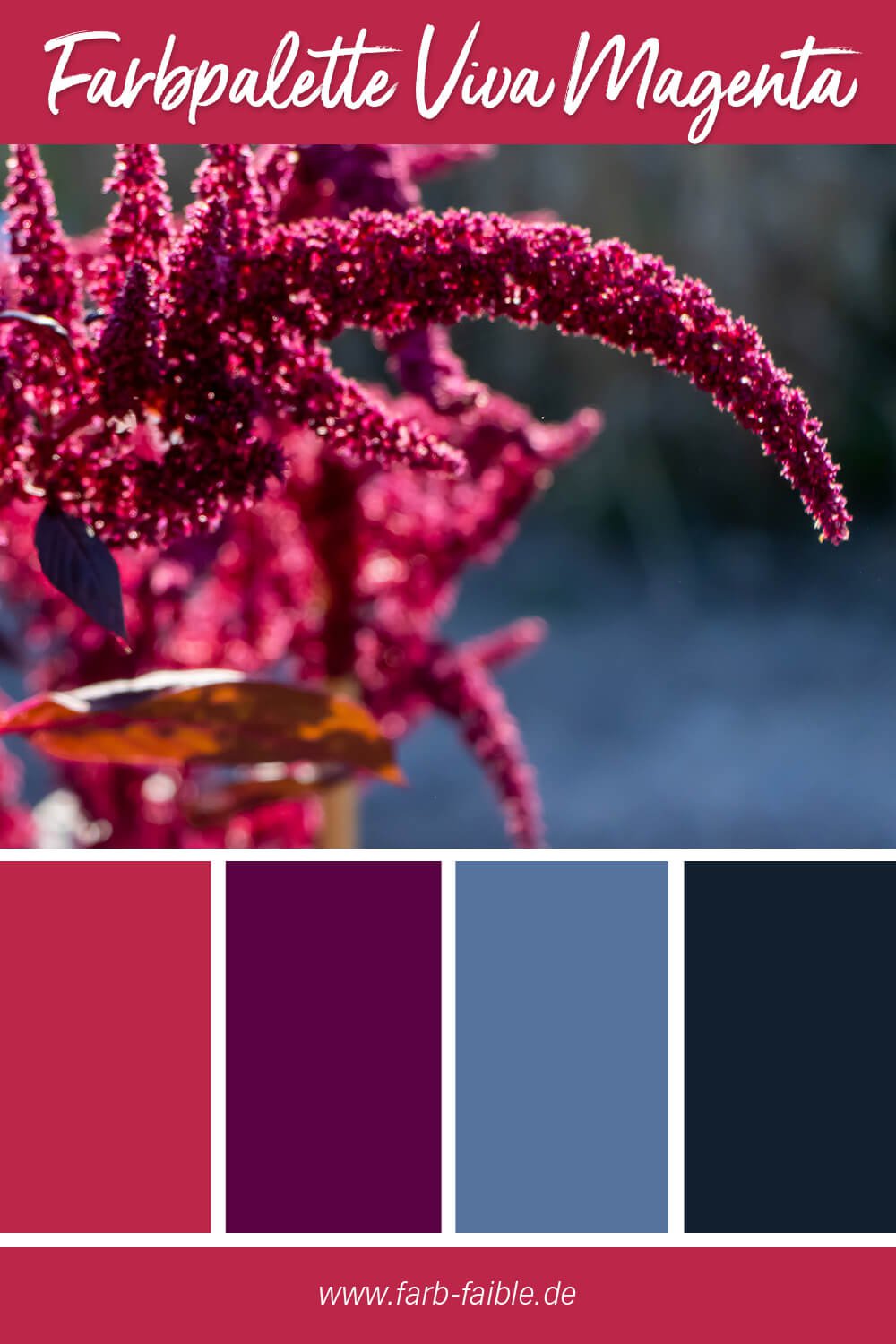 Pantone Farbe des Jahres 2023 Viva Magenta Beispiel der Farbpalette in Magenta, Violett, Blau