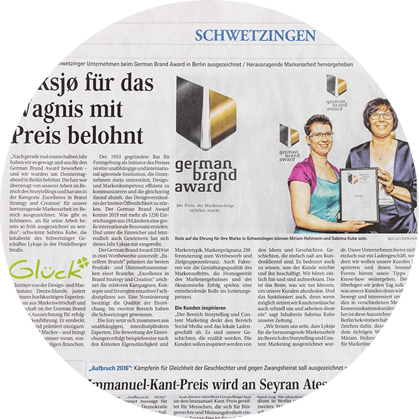 FarbFaible Pressebericht Gewinn des German Brand Awards 2019