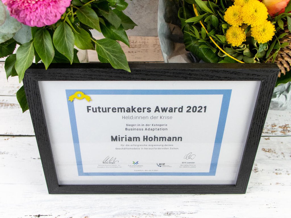 Futuremakers Award 2021, Preisverleihung, Urkunde Business Adaptation