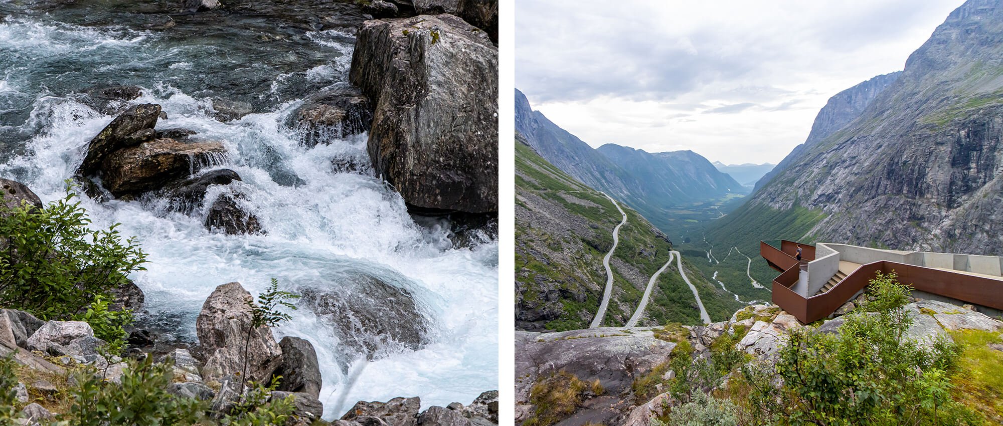 Workation in Norwegen, Trollstiegen mit Blick ins Gebirge
