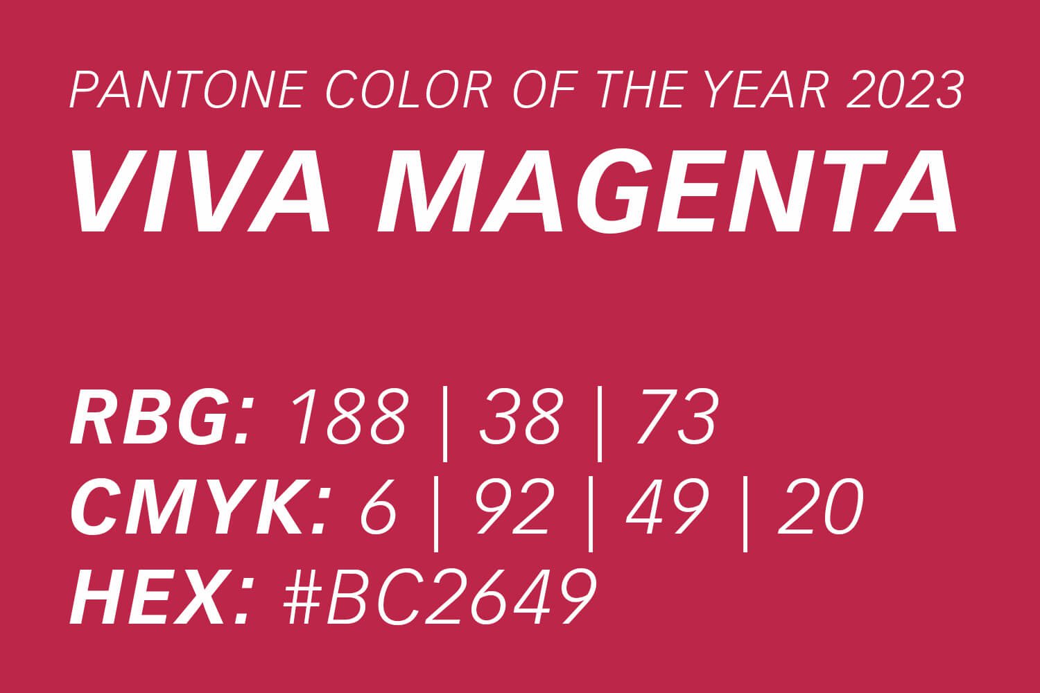 Pantone Farbe des Jahres 2023 Viva Magenta – Farbwerte des Magenta- bzw. Beeren-Farbtons in CMYK, RGB und HEX