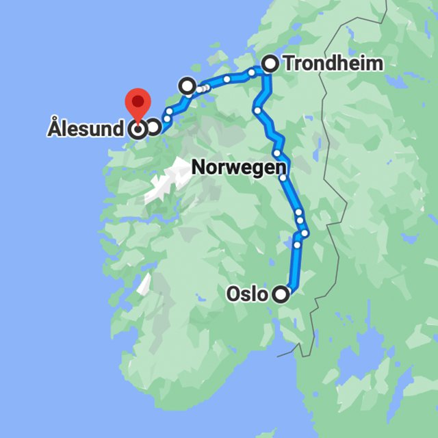 Unsere Route während unserer Workation in Norwegen von Oslo nach Trondheim und Ålesund