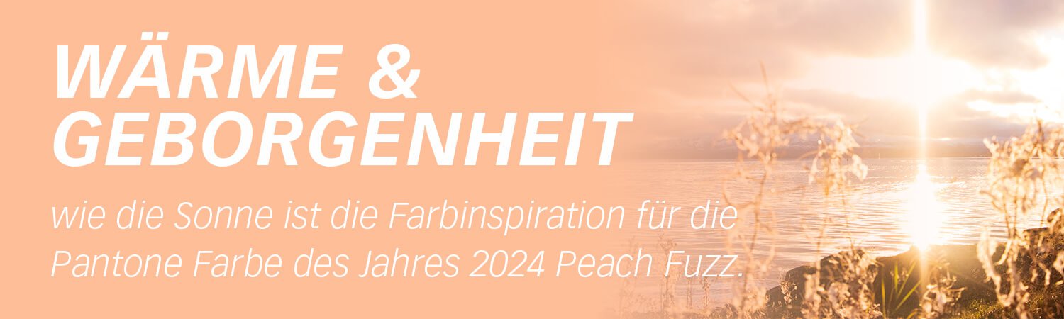 Pantone Farbe des Jahres 2024 Peach Fuzz, Inspiration Sonnenuntergang am Wasser