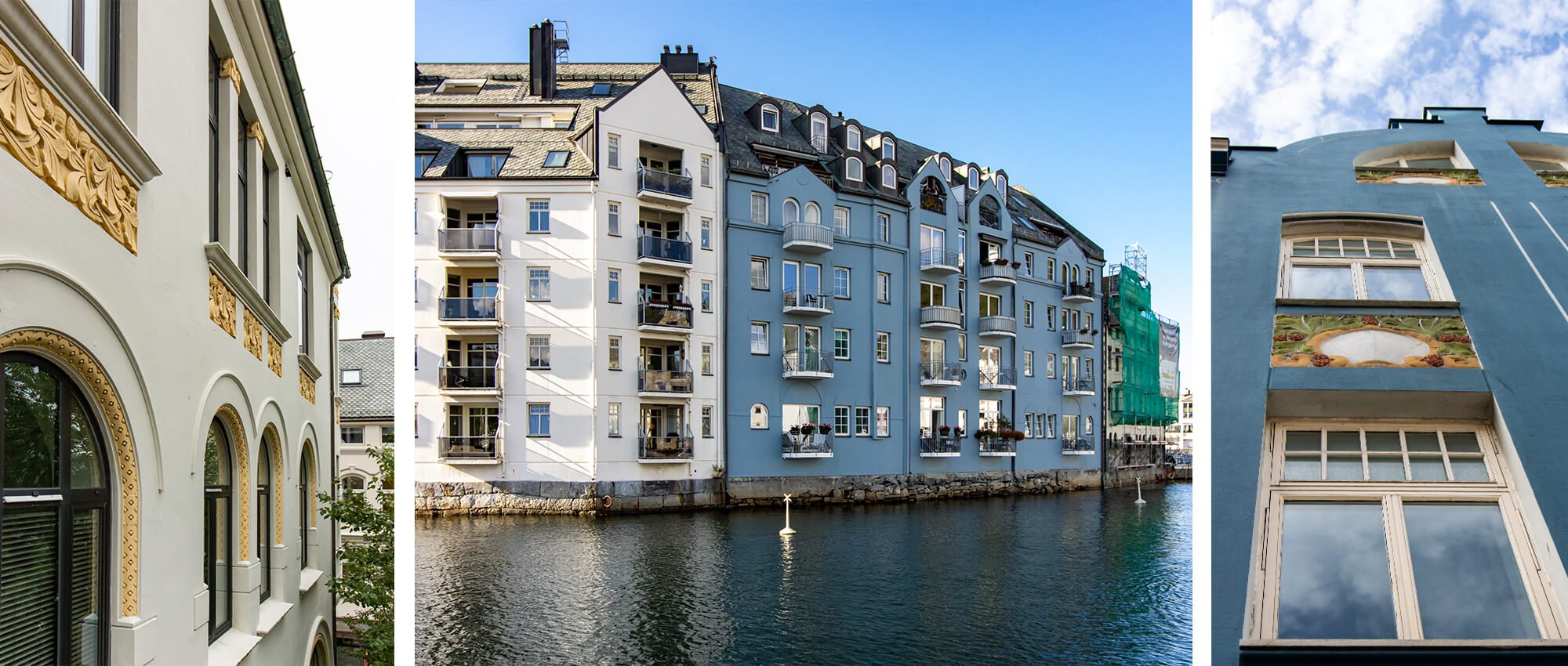 Workation in Norwegen mit Halt in Jugendstilbauten in Ålesund mit verschiedenen Farben und Details