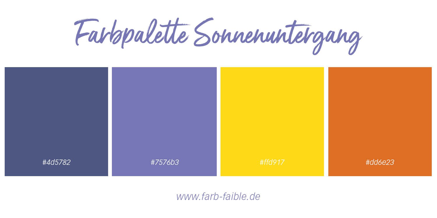 Pantone Colour of the year 2022 Very Peri Farbpalette Sonnenuntergang mit Farbcodes