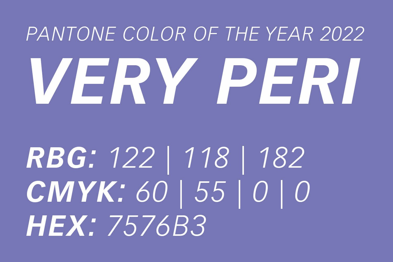 Pantone Farbe des Jahres 2022 Very Peri – die Farbewerte des Fliedertons in CMYK, RGB und HEX