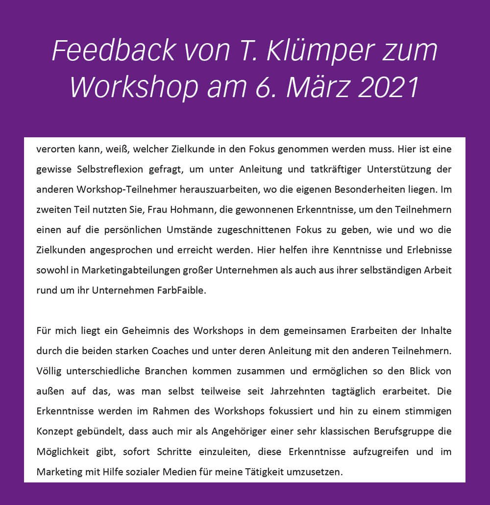 Workshop-Feedback „Selbstmarketing & Positionierung" von Karen Sonnenberger und Miriam Hohmann
