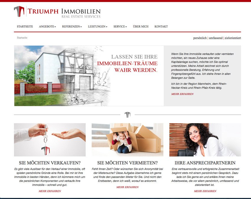 Triumph Immobilien Ansicht Website Startseite