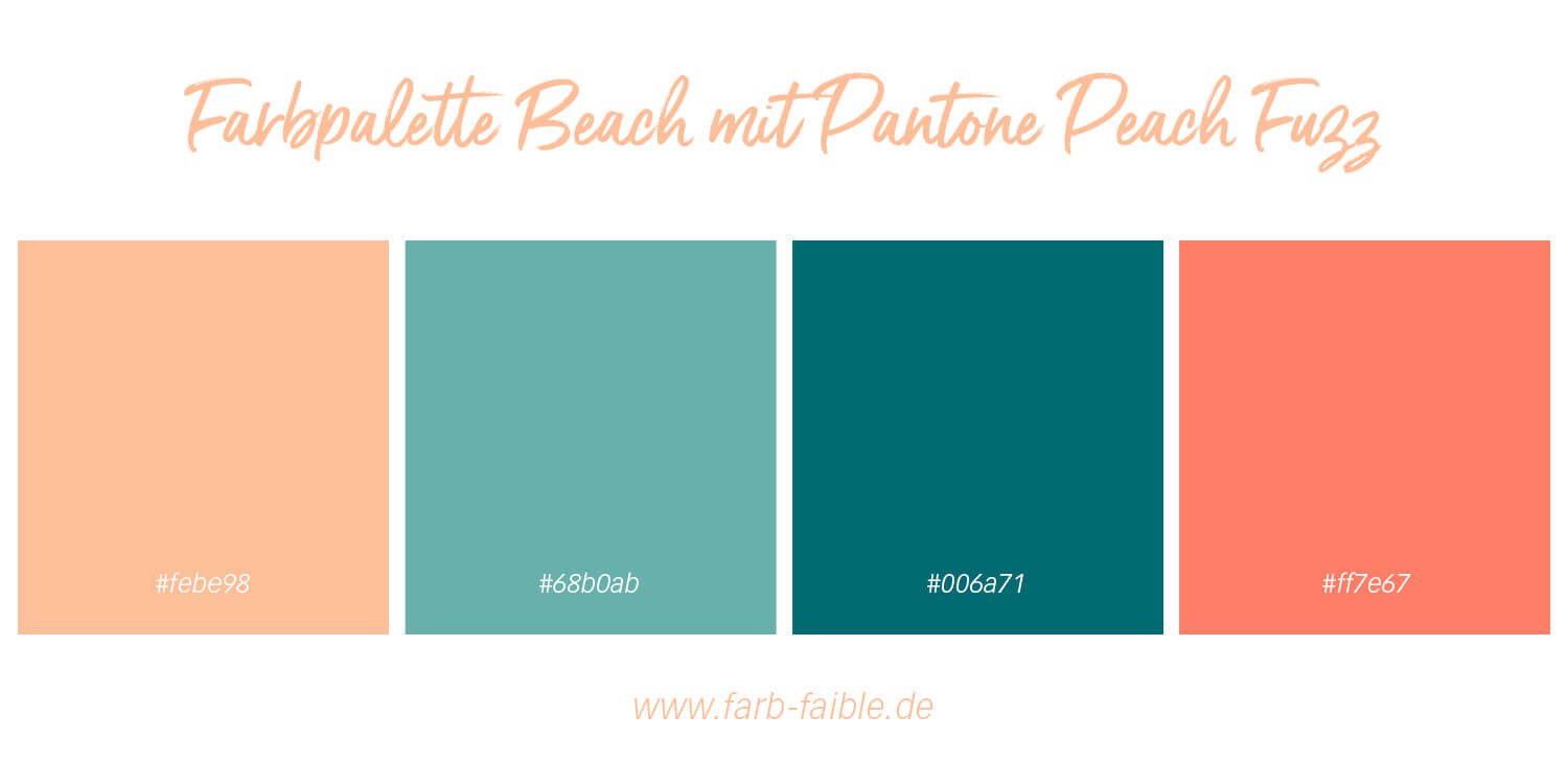 Pantone Farbe des Jahres 2024 Peach Fuzz, Farbpalette Beach mit Farbwerten