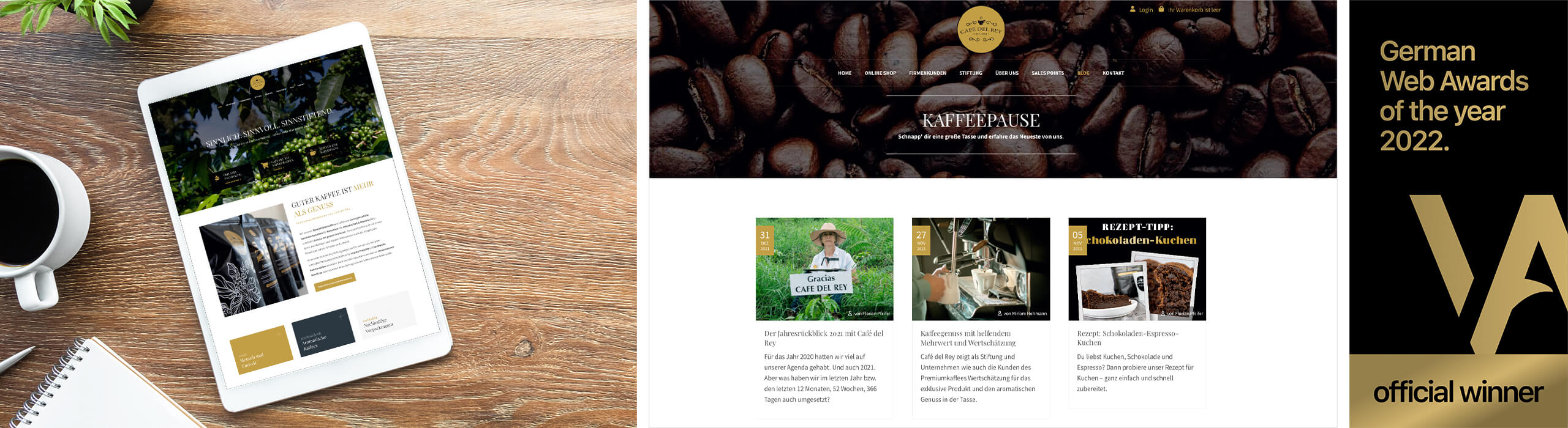 Café del Rey Website mit Online-Shop