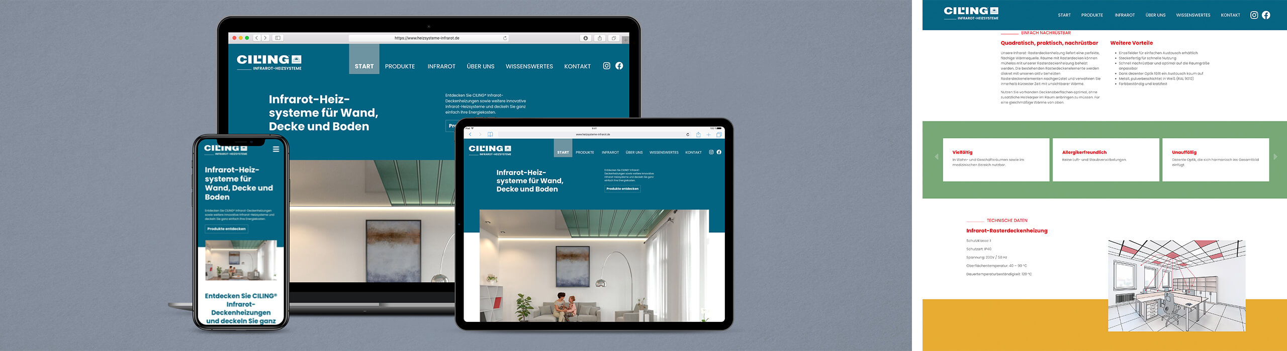 CILING Infrarot-Heizsysteme Website Design Ansicht Devices